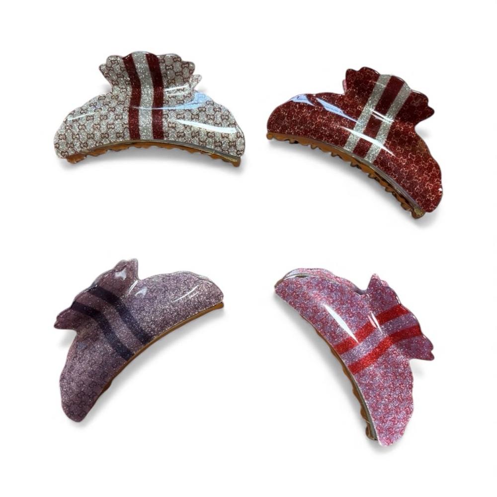 ✨ Stylish Glitter Claw Clip with Designer-Inspired Stripe – Choose Your Color